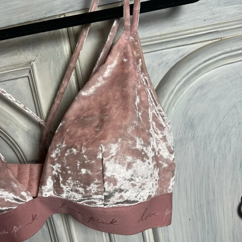 Victorias Secret PINK Crushed Velvet Dusty Pink‎ Bralette Lounge